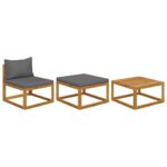 3-Piece Garden Lounge Set with Cushions Solid Acacia Wood