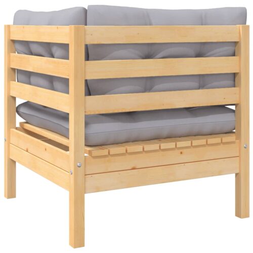 Garden Corner Sofa with Grey Cushions Solid Pinewood - Image 3