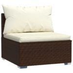 Garden Middle Sofa with Cushions Brown Poly Rattan
