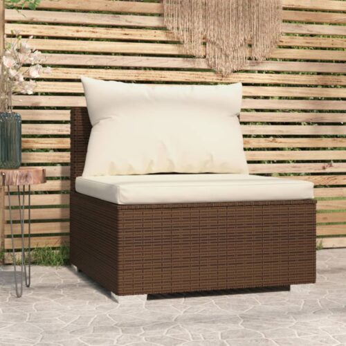 Garden Middle Sofa with Cushions Brown Poly Rattan - Image 2