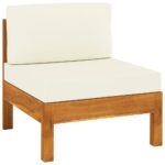 Middle Sofa with Cream White Cushions Solid Acacia Wood