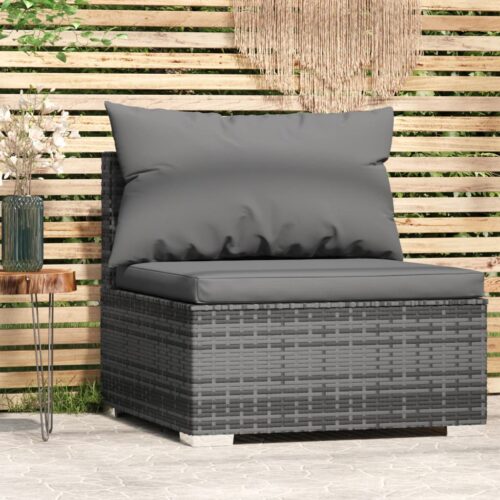 Garden Middle Sofa with Cushions Grey Poly Rattan - Image 2