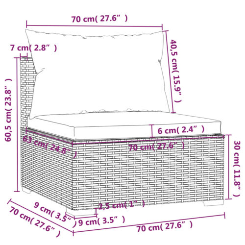 Garden Middle Sofa with Cushions Grey Poly Rattan - Image 7