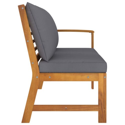 Garden Bench 114.5cm with Dark Grey Cushion Solid Acacia Wood - Image 4
