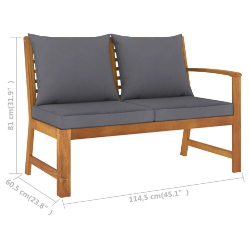 Garden Bench 114.5cm with Dark Grey Cushion Solid Acacia Wood - Image 7