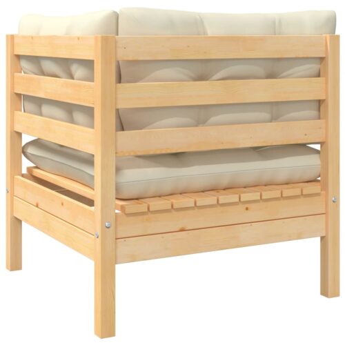 2-Seater Garden Sofa with Cream Cushions Solid Pinewood - Image 4