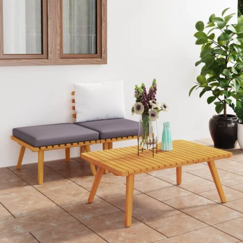 3-Piece Garden Lounge Set with Cushions Solid Acacia Wood - Image 2