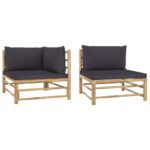 2-Piece Garden Lounge Set with Dark Grey Cushions Bamboo