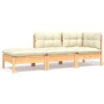 3-Piece Garden Lounge Set with Cream Cushions Solid Pinewood