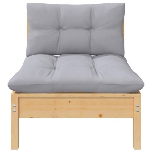 2-Seater Garden Sofa with Grey Cushions Solid Pinewood - Image 3