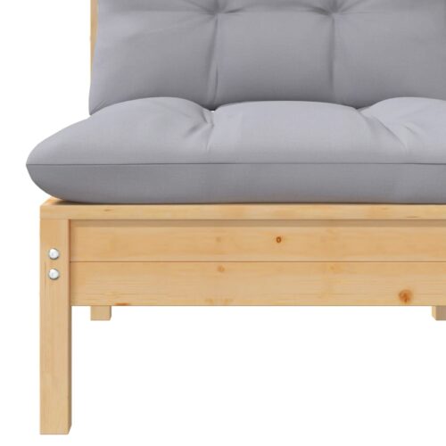 Garden Middle Sofa with Grey Cushions Solid Pinewood - Image 4