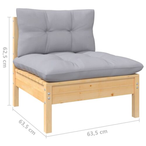 Garden Middle Sofa with Grey Cushions Solid Pinewood - Image 6