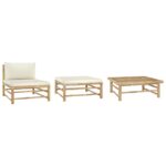 3-Piece Garden Lounge Set with Cream White Cushions Bamboo