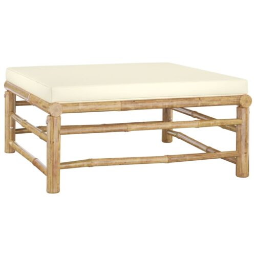 3-Piece Garden Lounge Set with Cream White Cushions Bamboo - Image 3