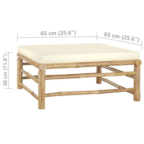3-Piece Garden Lounge Set with Cream White Cushions Bamboo - Image 9