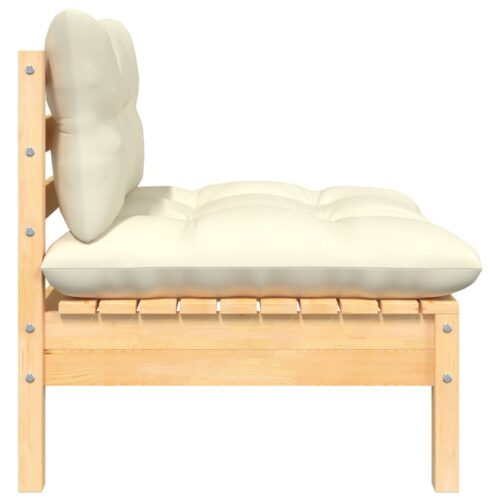 Garden Middle Sofa with Cream Cushions Solid Pinewood - Image 3