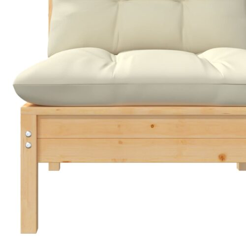 Garden Middle Sofa with Cream Cushions Solid Pinewood - Image 4