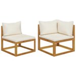 2-Piece Sofa Set with Cream White Cushions Solid Acacia Wood