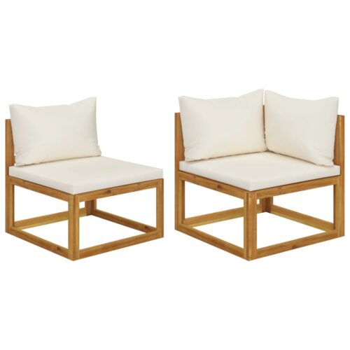 2-Piece Sofa Set with Cream White Cushions Solid Acacia Wood