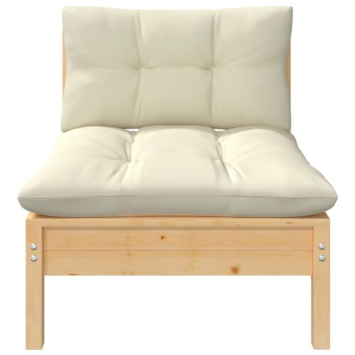 2-Seater Garden Sofa with Cream Cushions Solid Pinewood - Image 3