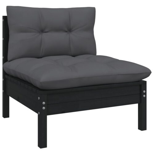 3-Piece Garden Lounge Set with Cushions Black Solid Pinewood - Image 4