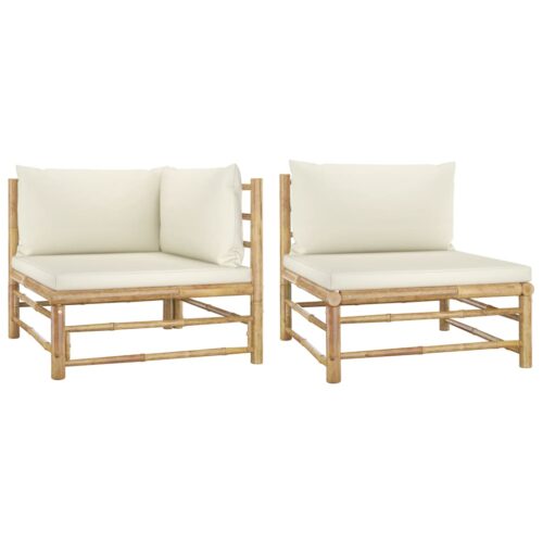 2-Piece Garden Lounge Set with Cream White Cushions Bamboo