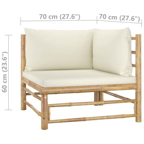 2-Piece Garden Lounge Set with Cream White Cushions Bamboo - Image 6