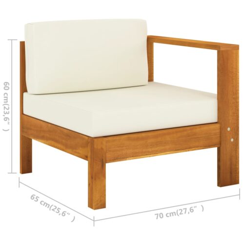 Middle Sofa with 1 Armrest Cream White Solid Acacia Wood - Image 5