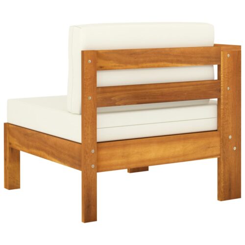 Middle Sofa with 1 Armrest Cream White Solid Acacia Wood - Image 4