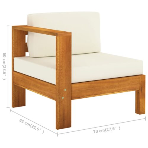 Middle Sofa with 1 Armrest Cream White Solid Acacia Wood - Image 5