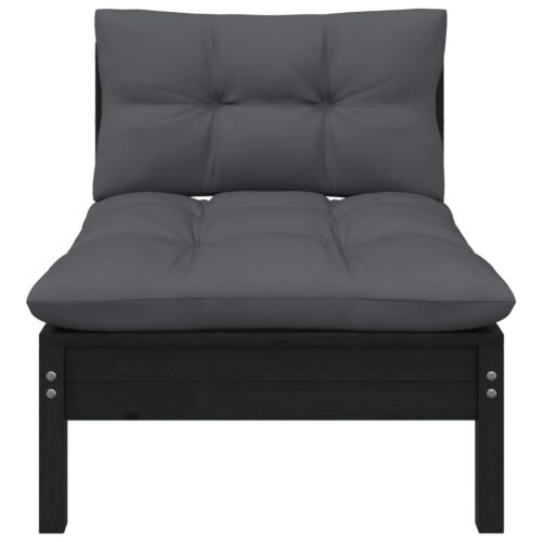 2-Seater Garden Sofa with Cushions Black Solid Pinewood - Image 4