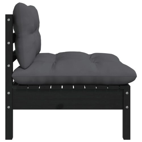 2-Seater Garden Sofa with Cushions Black Solid Pinewood - Image 5