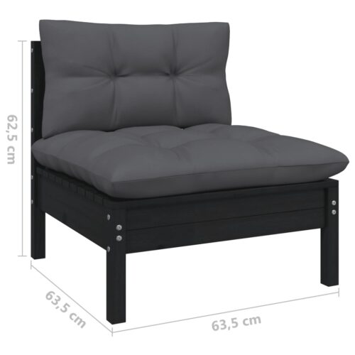 2-Seater Garden Sofa with Cushions Black Solid Pinewood - Image 8