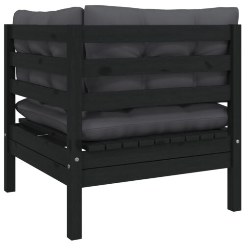 2-Seater Garden Sofa with Cushions Black Solid Pinewood - Image 4