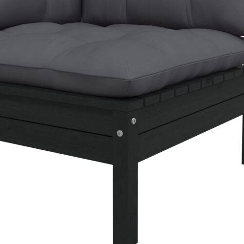 2-Seater Garden Sofa with Cushions Black Solid Pinewood - Image 5