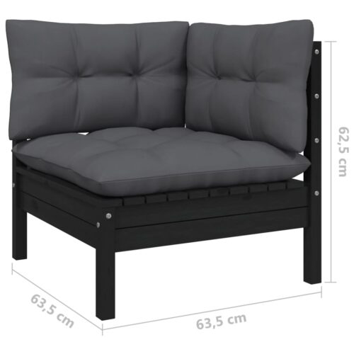 2-Seater Garden Sofa with Cushions Black Solid Pinewood - Image 7