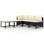 5-Piece Garden Sofa Set with Cushions Black Poly Rattan