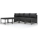 5-Piece Garden Sofa Set with Cushions Grey Poly Rattan