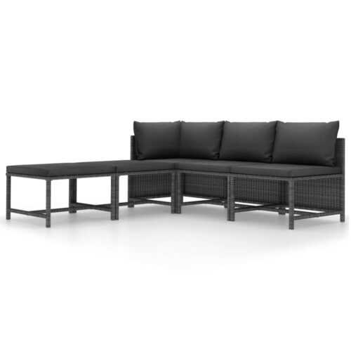 5-Piece Garden Sofa Set with Cushions Grey Poly Rattan