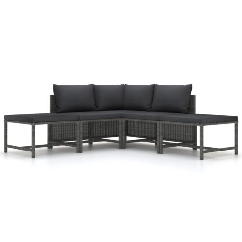 5-Piece Garden Sofa Set with Cushions Grey Poly Rattan - Image 2