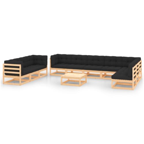 11-Piece Garden Lounge Set with Anthracite Cushions Pine Wood Outdoor Patio Furniture
