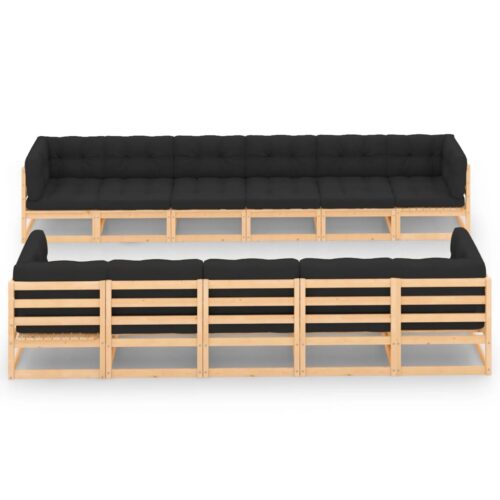 11-Piece Garden Lounge Set with Anthracite Cushions Pine Wood Outdoor Patio Furniture
