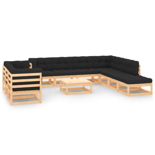 11-Piece Garden Lounge Set with Anthracite Cushions Pine Wood Outdoor Patio Furniture