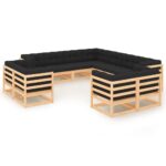 11-Piece Garden Lounge Set with Anthracite Cushions Pine Wood Outdoor Patio Furniture