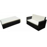 2-Piece Garden Lounge Set with Cushions Poly Rattan Wicker Outdoor Patio Furniture Black