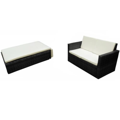 2-Piece Garden Lounge Set with Cushions Poly Rattan Wicker Outdoor Patio Furniture Black
