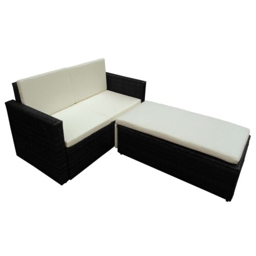 2-Piece Garden Lounge Set with Cushions Poly Rattan Wicker Outdoor Patio Furniture Black - Image 3