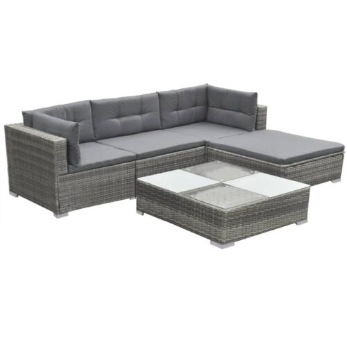 5-Piece Garden Lounge Set with Cushions Poly Rattan Wicker Outdoor Patio Furniture Grey