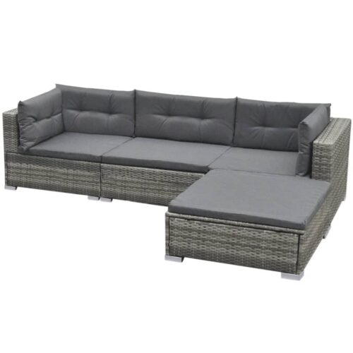 5-Piece Garden Lounge Set with Cushions Poly Rattan Wicker Outdoor Patio Furniture Grey - Image 5