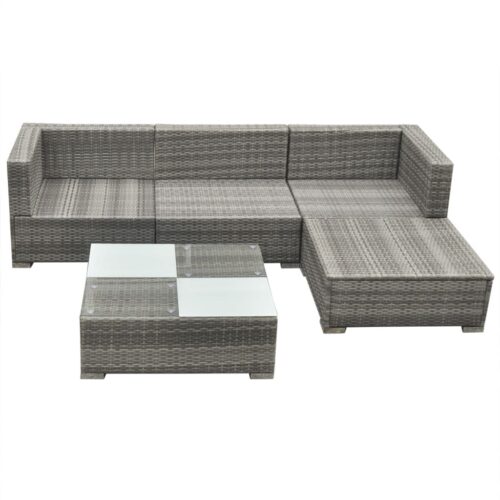 5-Piece Garden Lounge Set with Cushions Poly Rattan Wicker Outdoor Patio Furniture Grey - Image 6